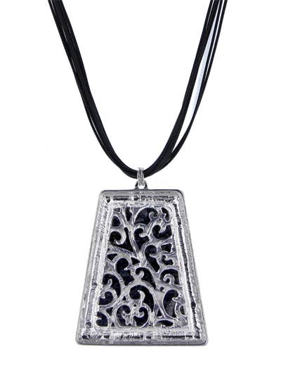 FR5905 Abalone Filigree Trapezoid Cord Layered Pendant Set