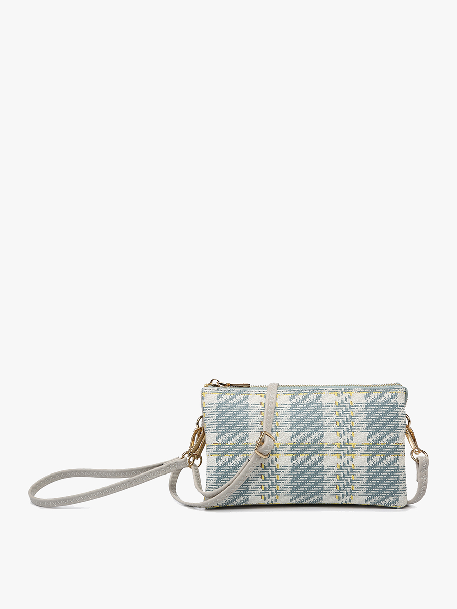 M013-PLD Riley Plaid 3 Compartment Crossbody/Wristlet