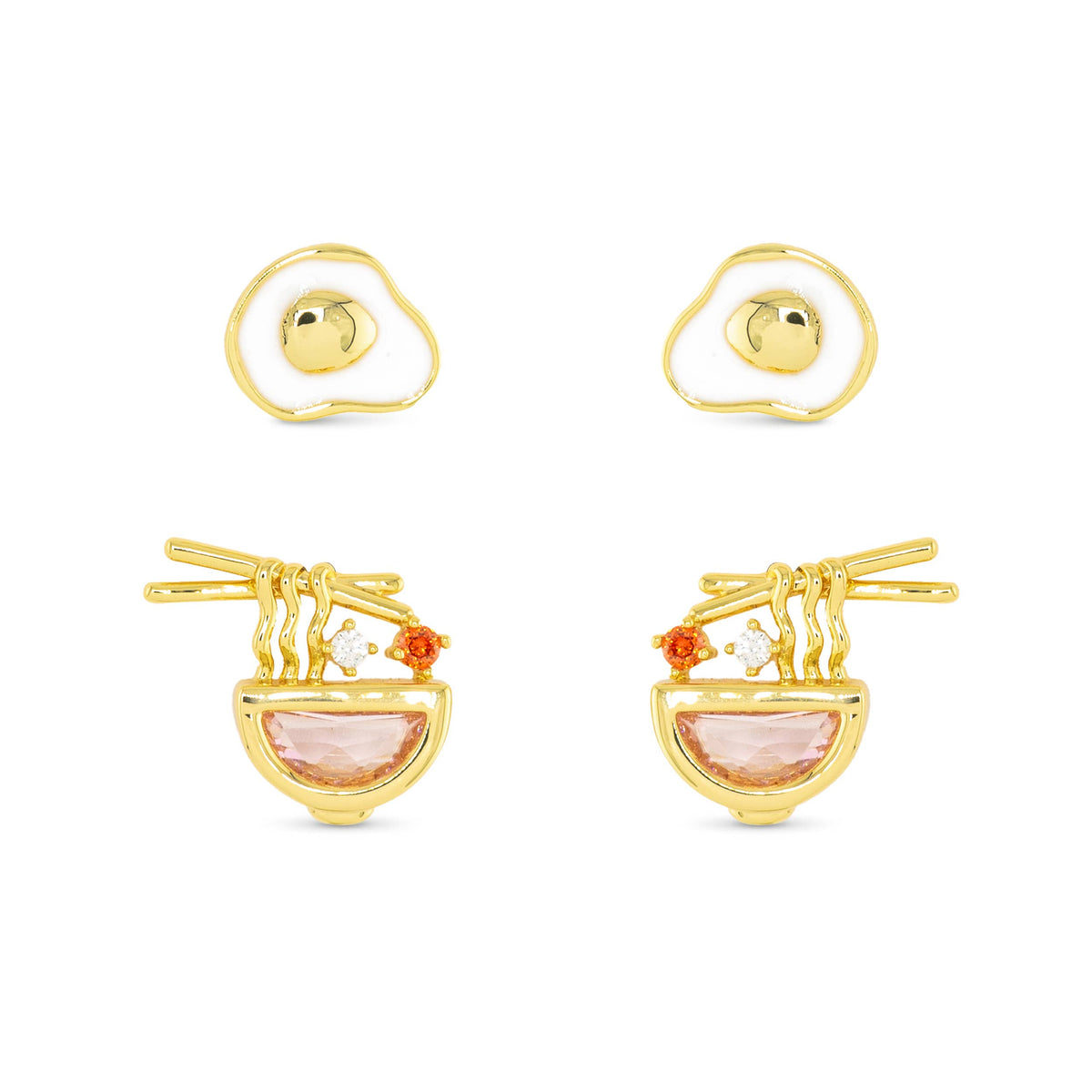 Gold CZ Ramen Egg Earrings