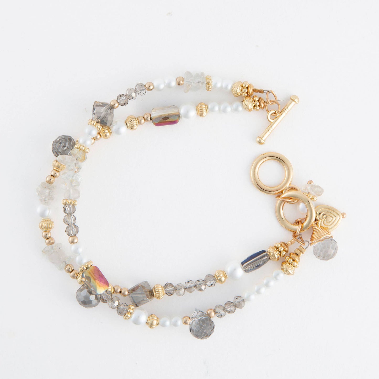 Aveline Multi Row Glass and Pearl Toggle Bracelet