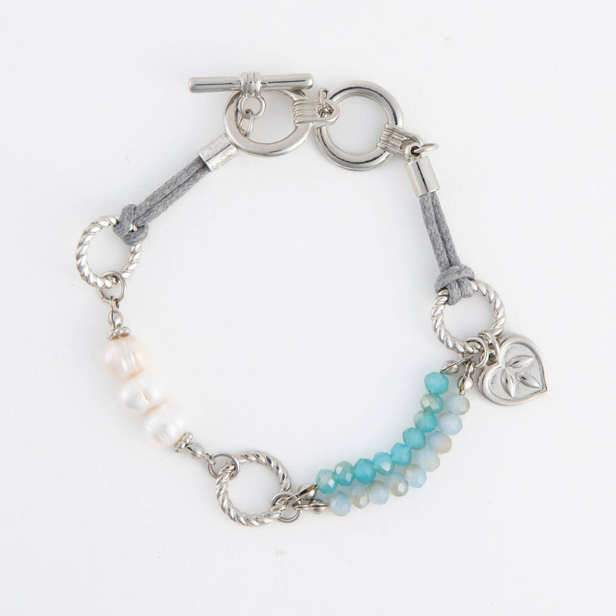 Bracelet Phyrra Multi Row Bead and Pearl Leather Toggle