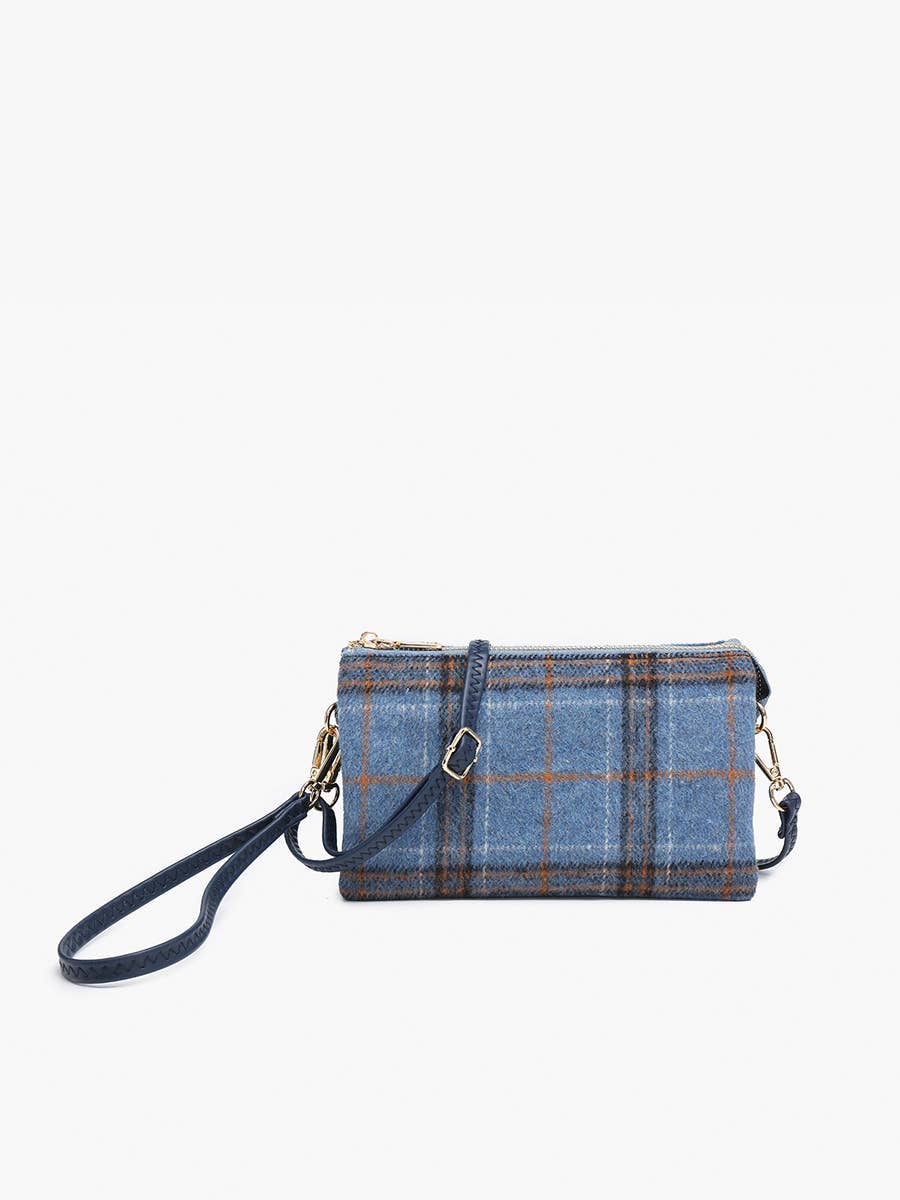 M013-PLD Riley Plaid 3 Compartment Crossbody/Wristlet