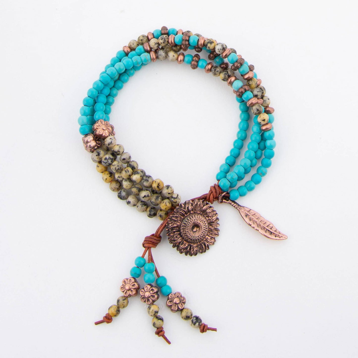 Reyna Multi Row Beaded Western Leather Charm Bracelet