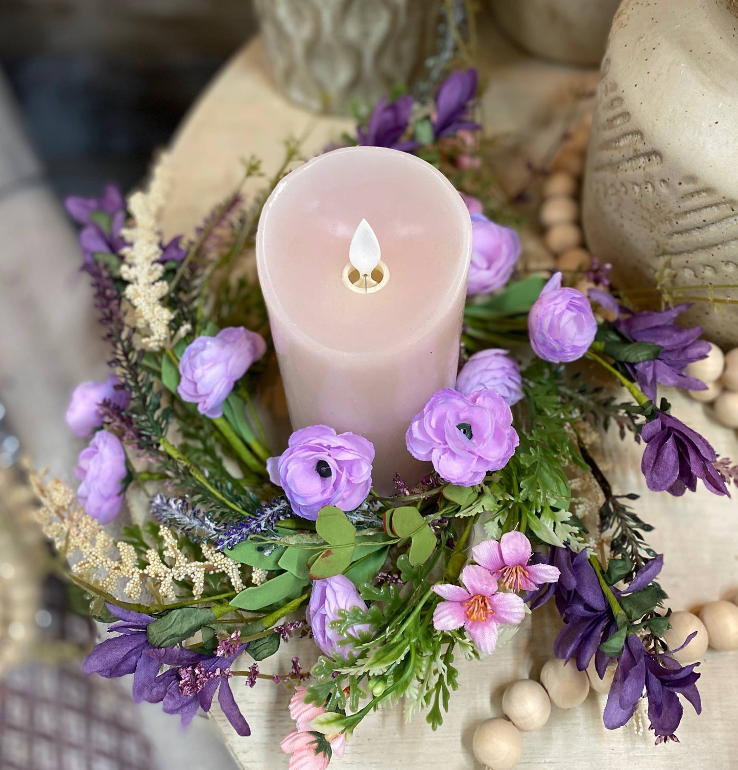 Purple Ranunculus 4.5in Candle Ring