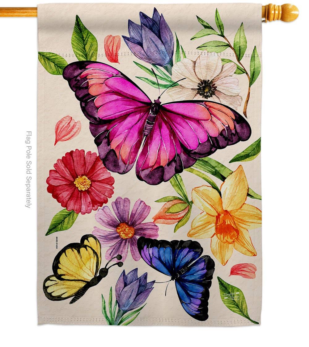 Flag Watercolor Butterflies Garden Friends Floral Butterfly