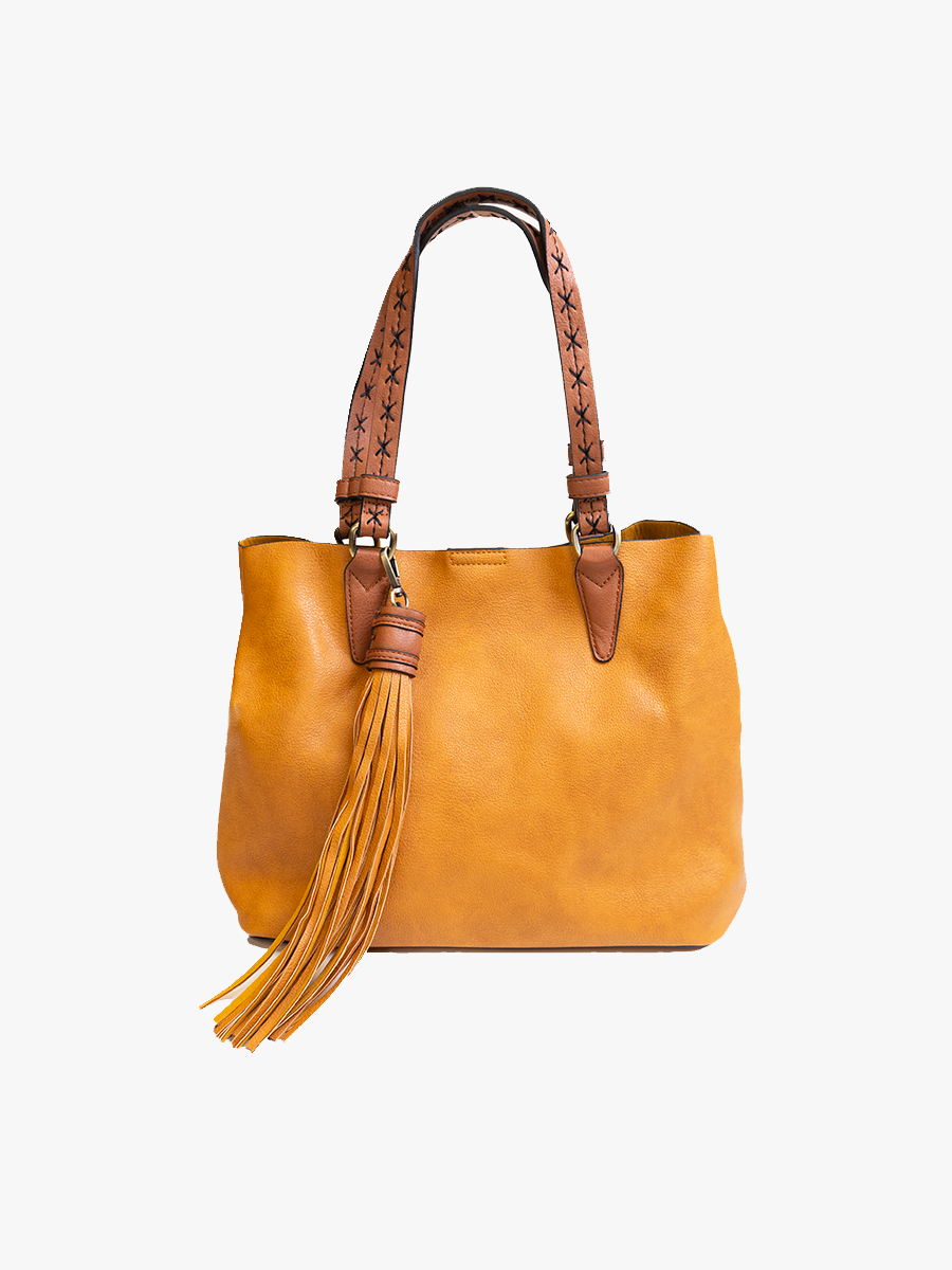 MJ1725 Aliza Large Tassel Monogrammable 2 in 1 Satchel
