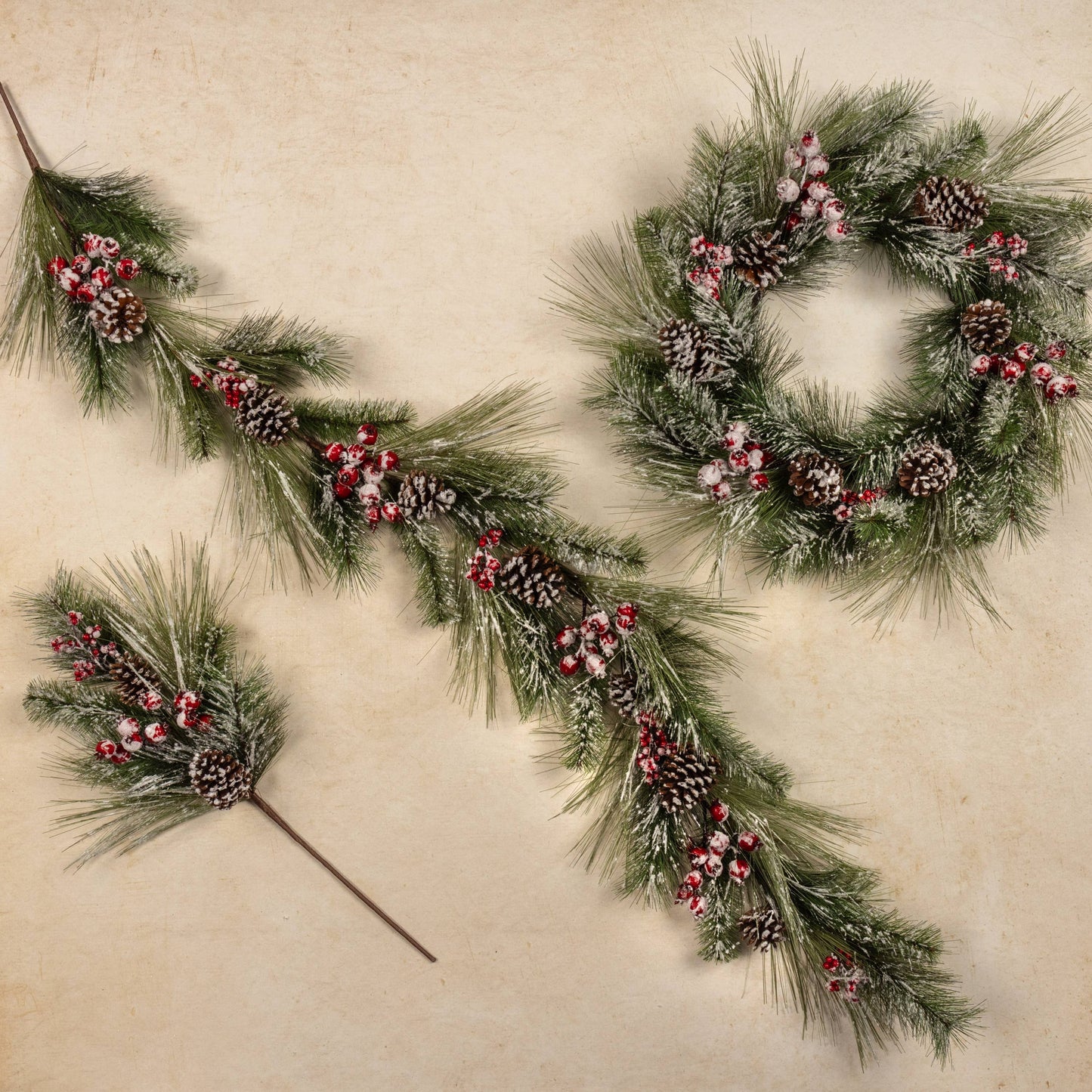 28" FROSTED PINE, BERRIES & PINECONES PICK