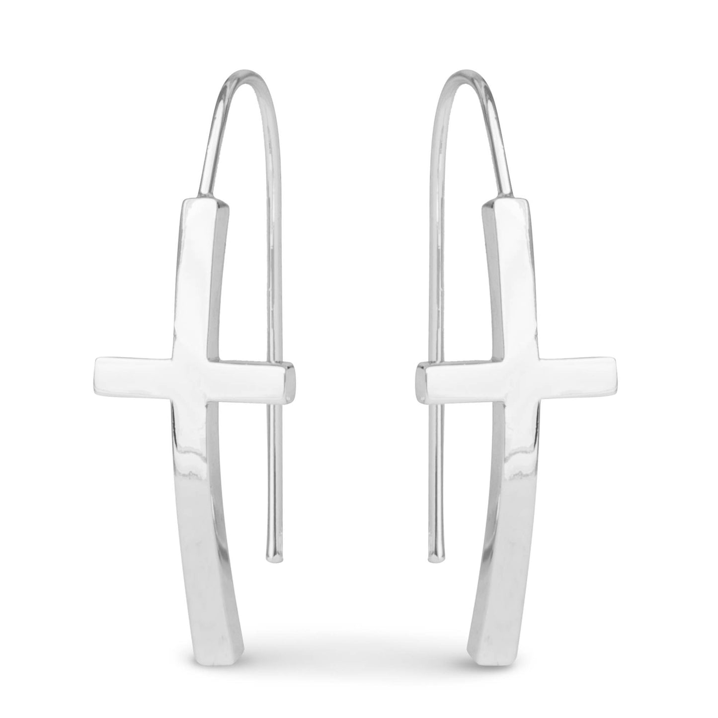 Silver Maria Polished Cross Drop Earrings