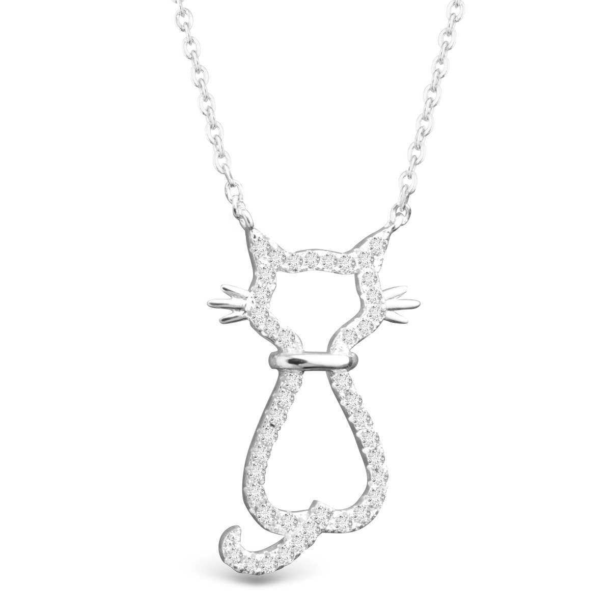 Open Cat Cz Necklace - Silver