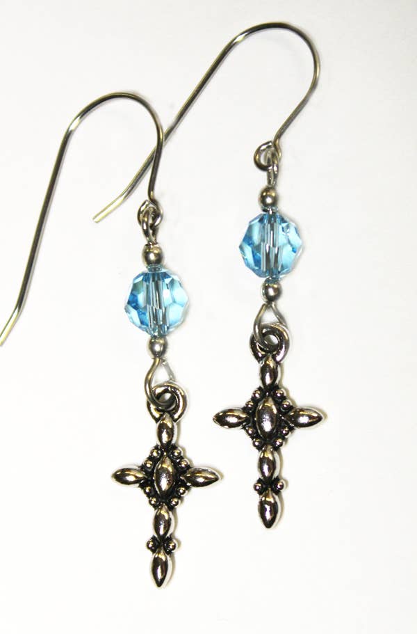 Cross Crystal and Metal Dangle Earring