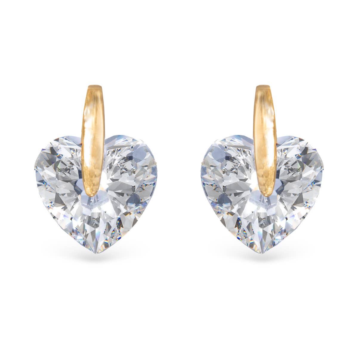 Pinched Heart CZ Earrings - Gold