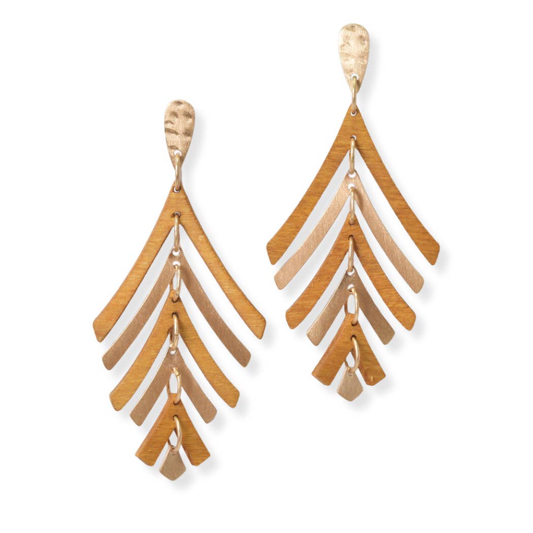 Geometric Wood N Metal Accent Dangle Earring