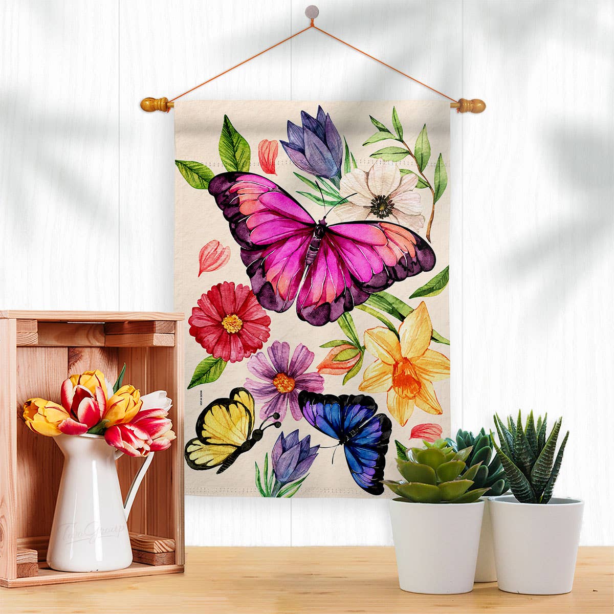 Flag Watercolor Butterflies Garden Friends Floral Butterfly