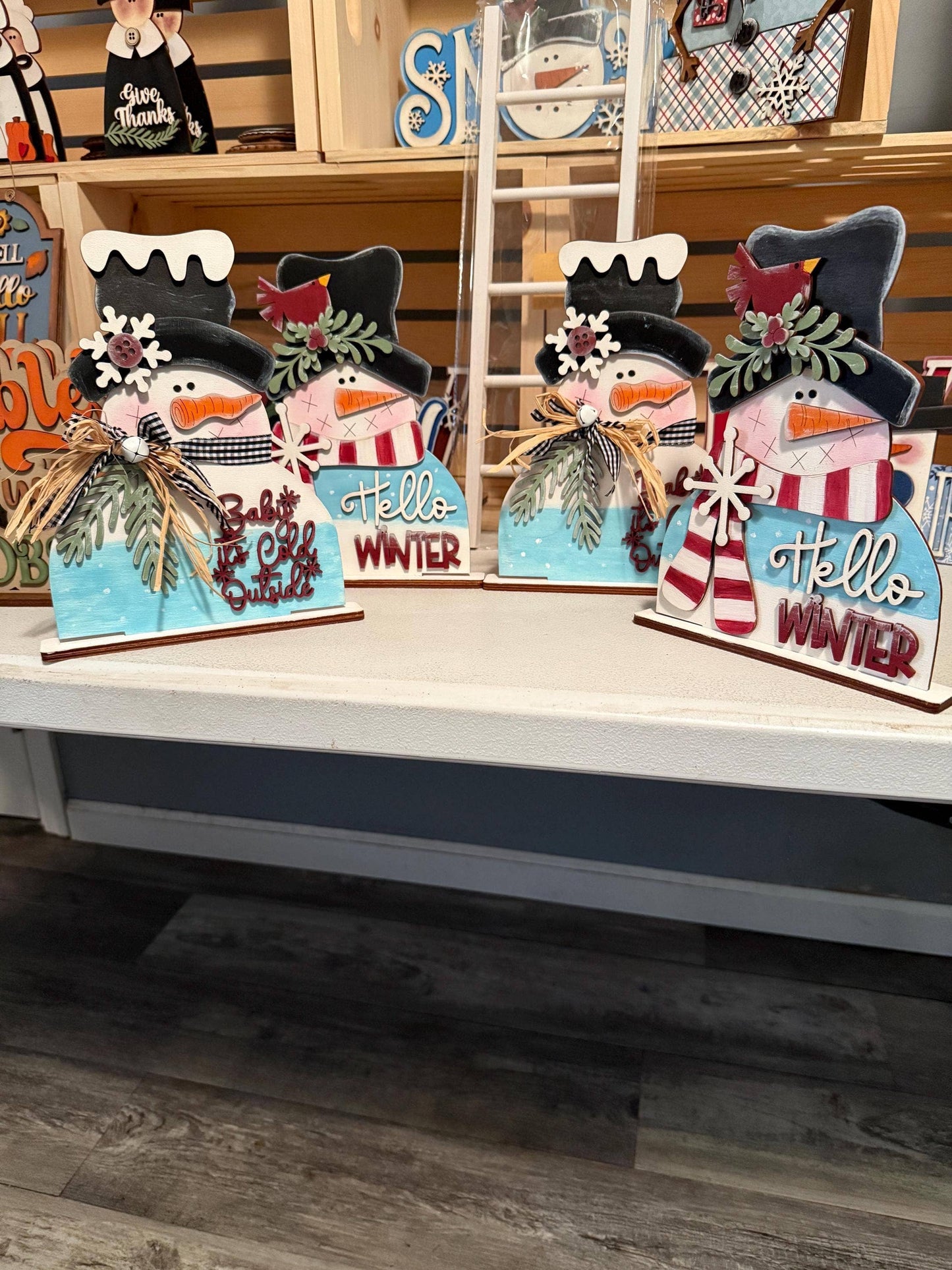 Handmade Snowman Shelf Sitter | Farmhouse Winter Decor