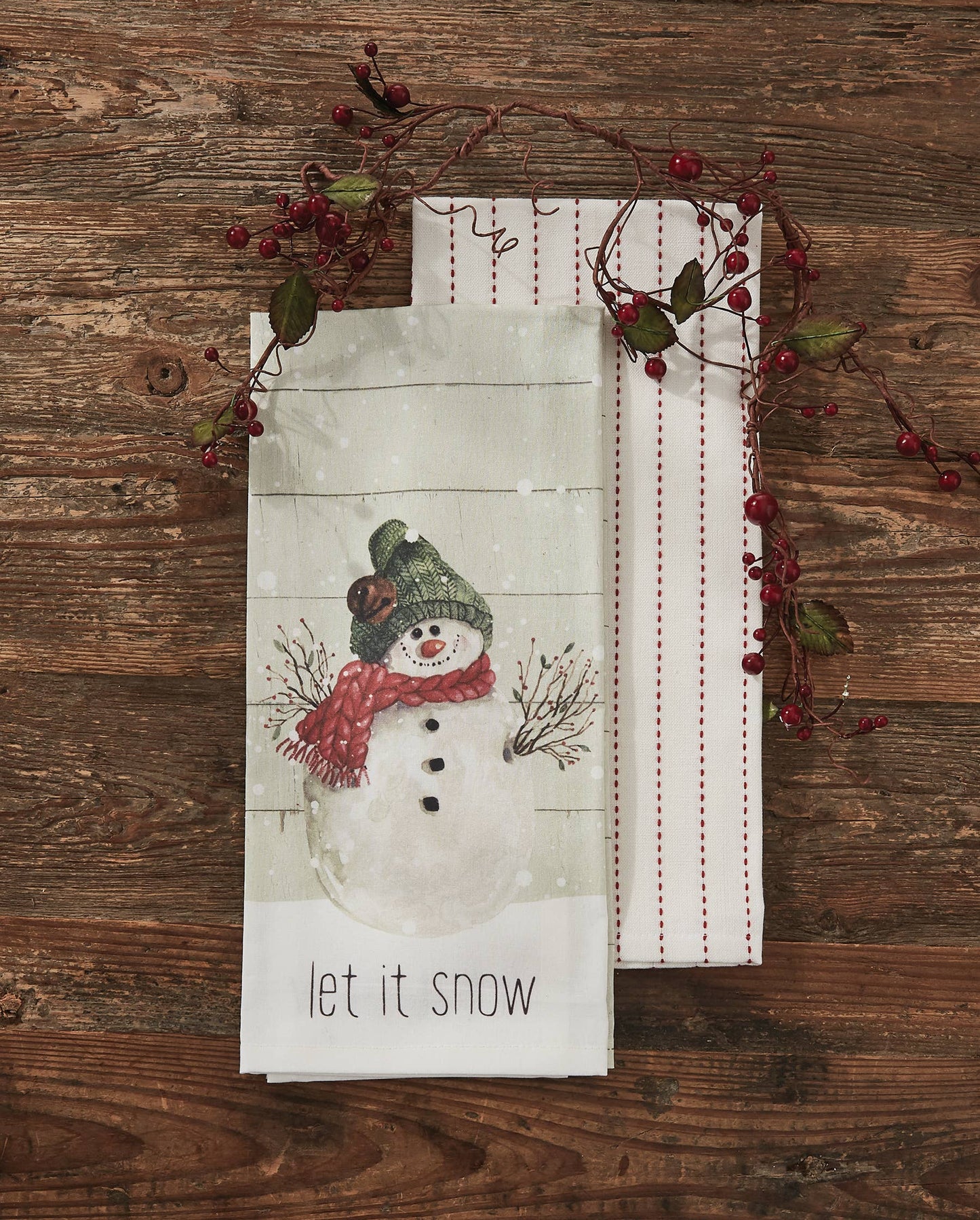 Farmhouse Snowman Let It Snowith 2 Dishtowel Set