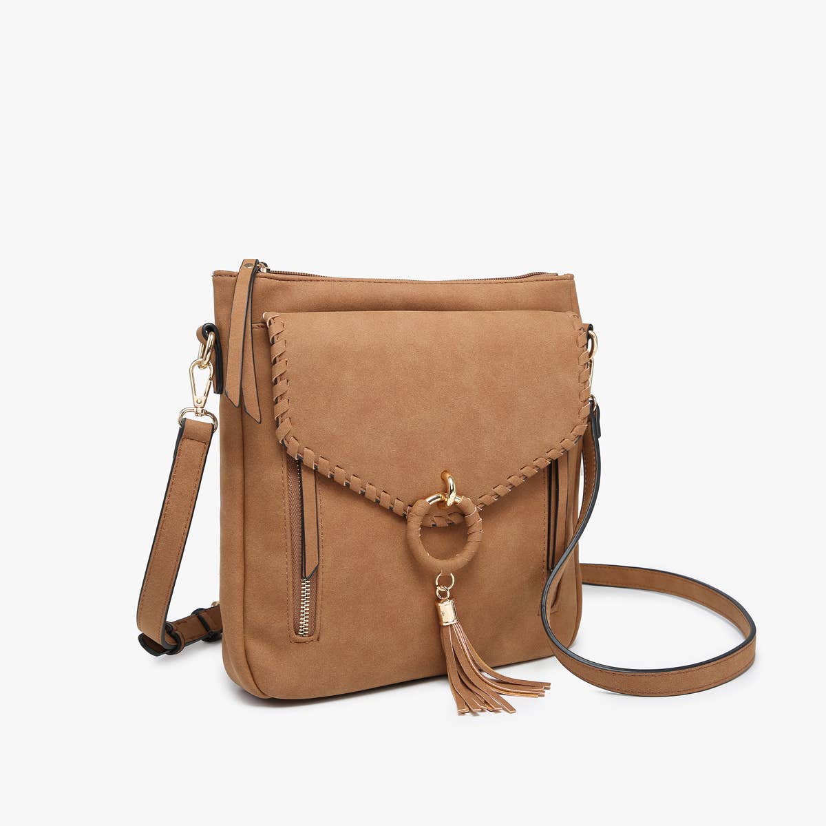 M2347 Layla Faux Suede Whipstitch Crossbody w/ Tassel