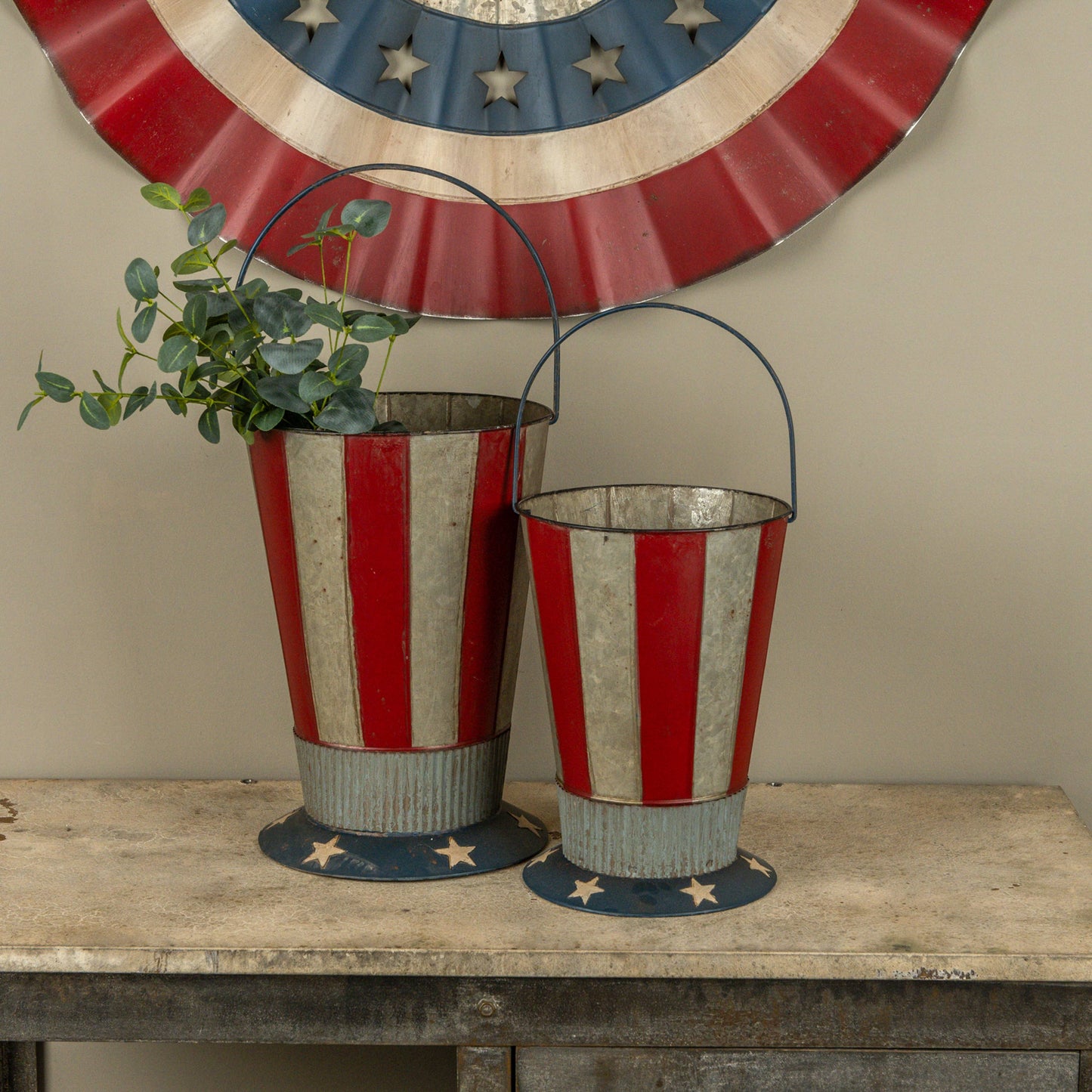 SET/ 2 PATRIOTIC HAT BUCKETS