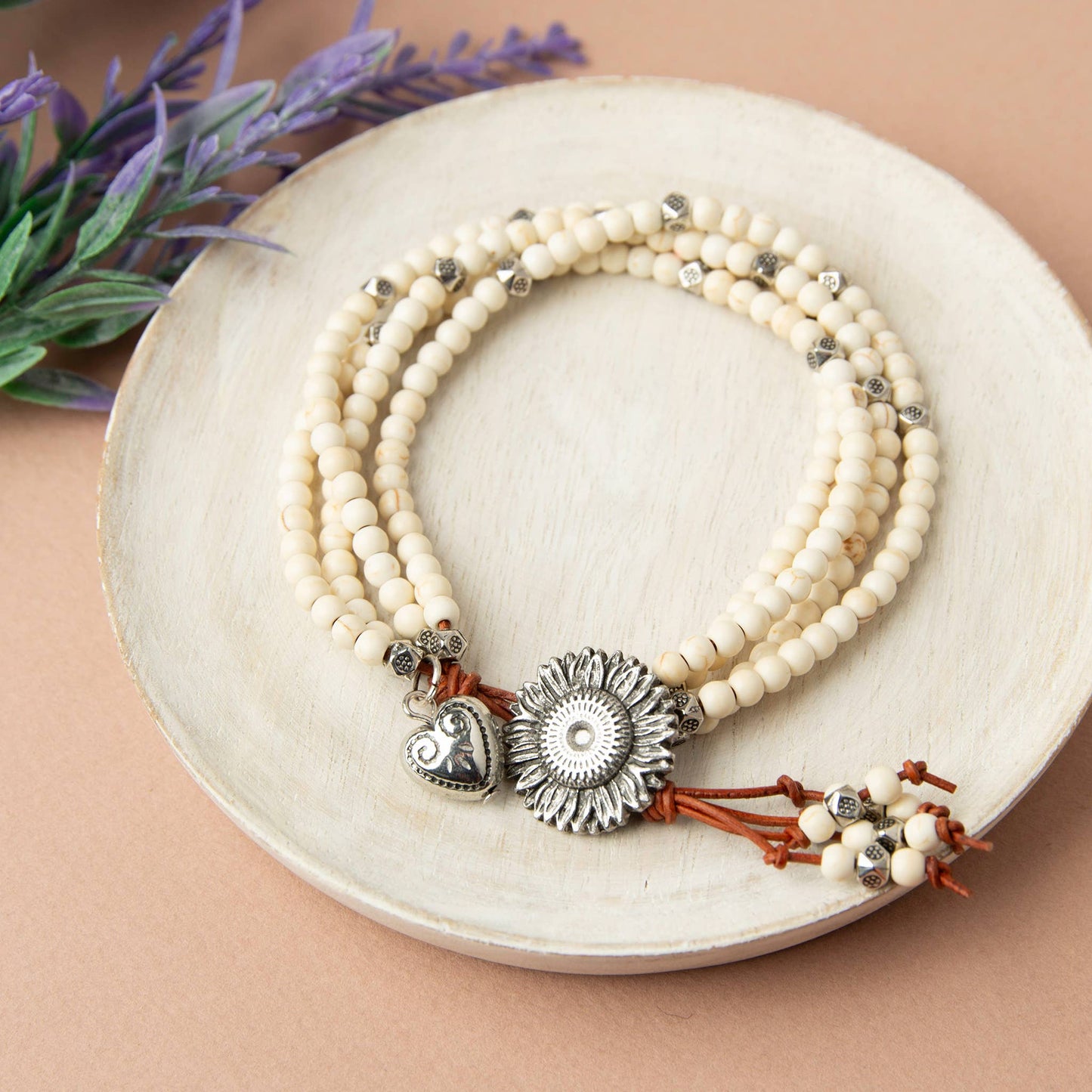 Reyna Multi Row Beaded Western Leather Charm Bracelet
