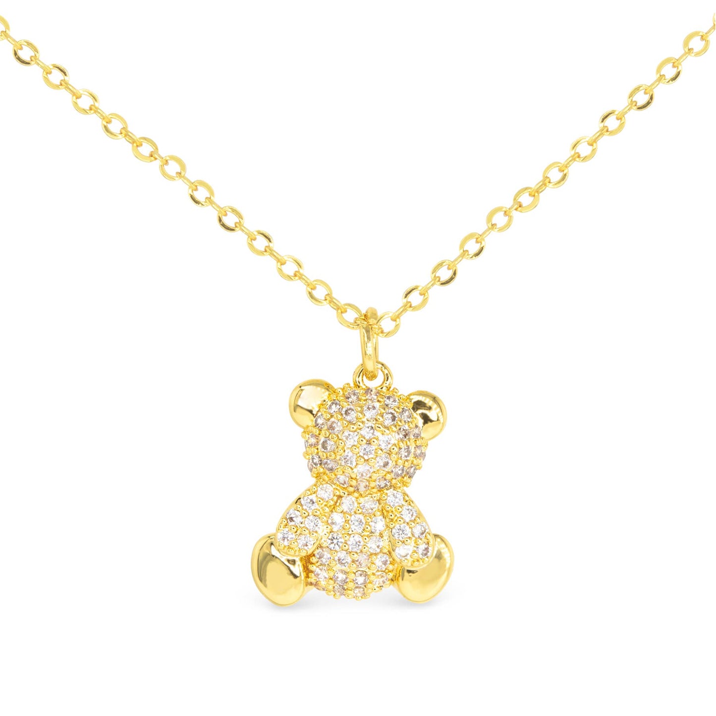 Gold CZ Teddy Bear Necklace