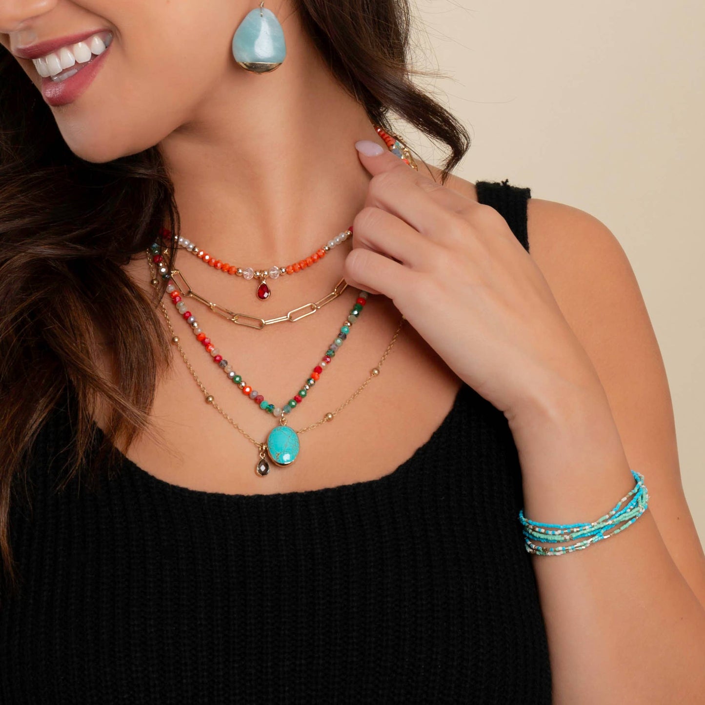 Saffron Multi-Row Elastic Bead Bracelet