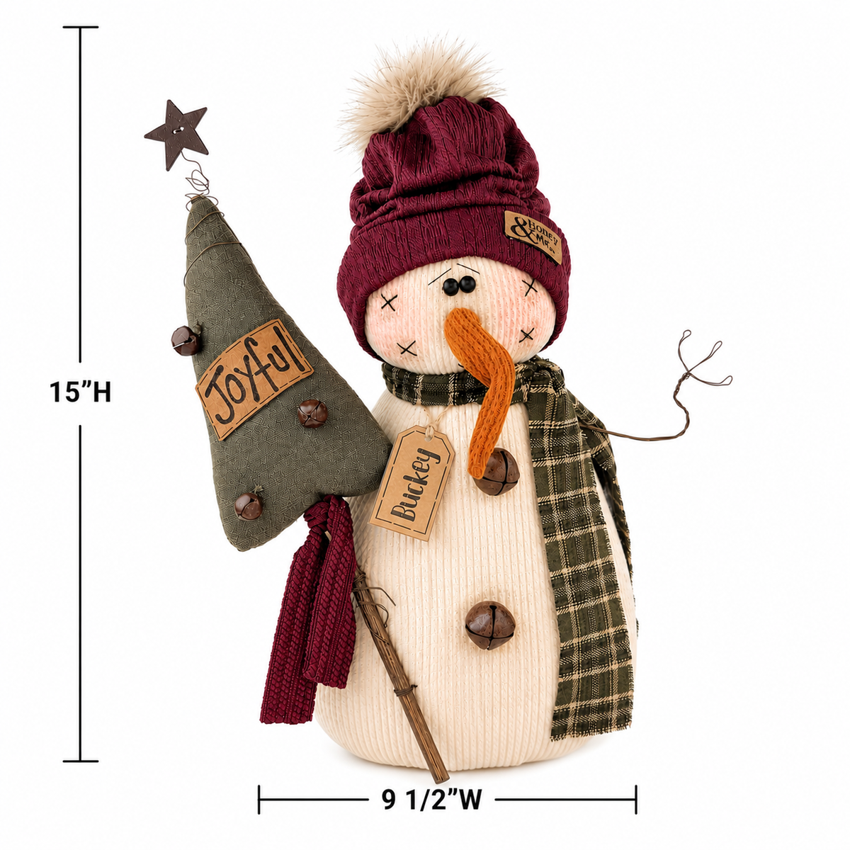 Buckey the Snowman – 15" Primitive Christmas Shelf Sitter