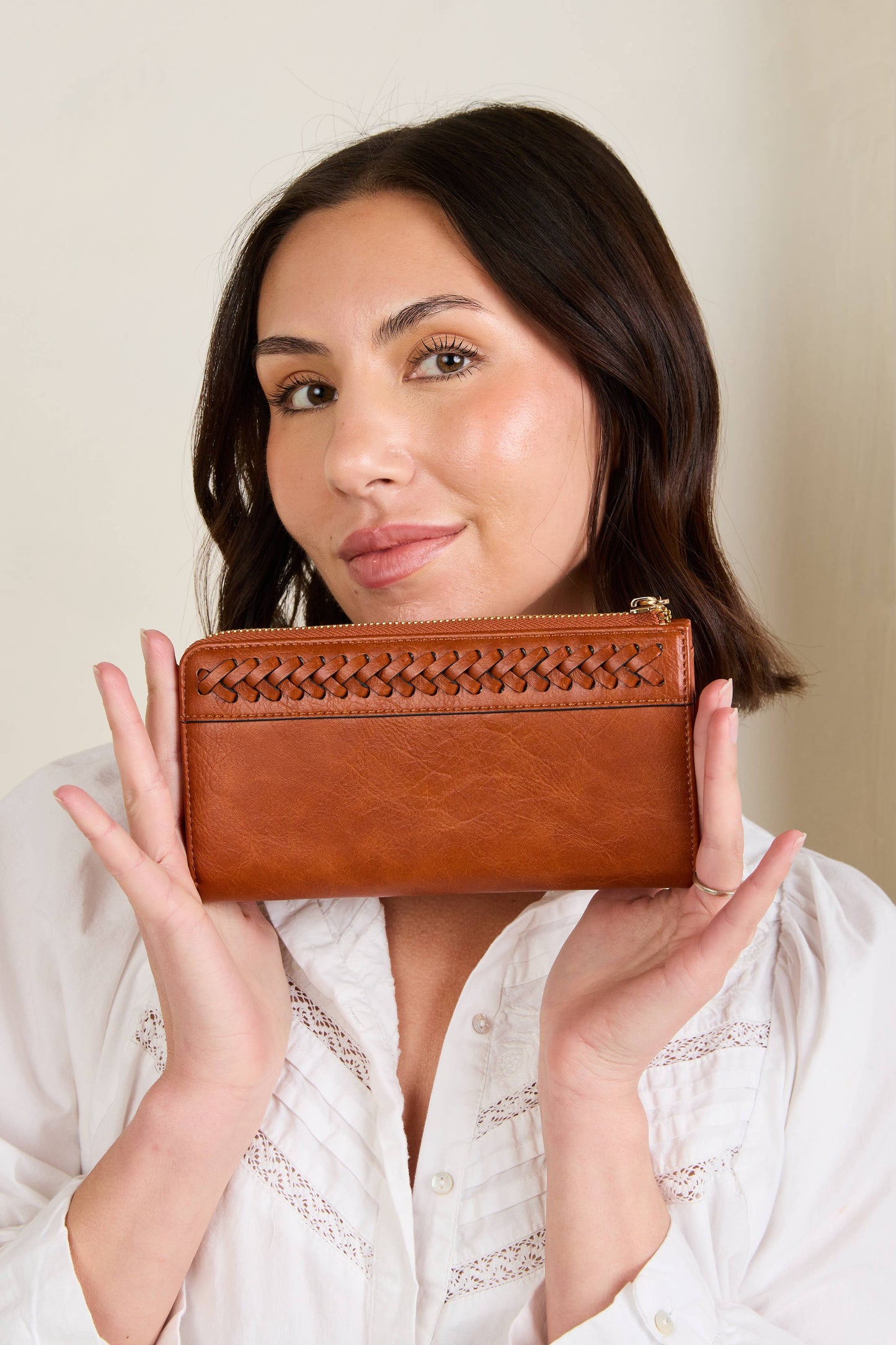 WL2620 Gia Braided Detail Zip-Top Wallet