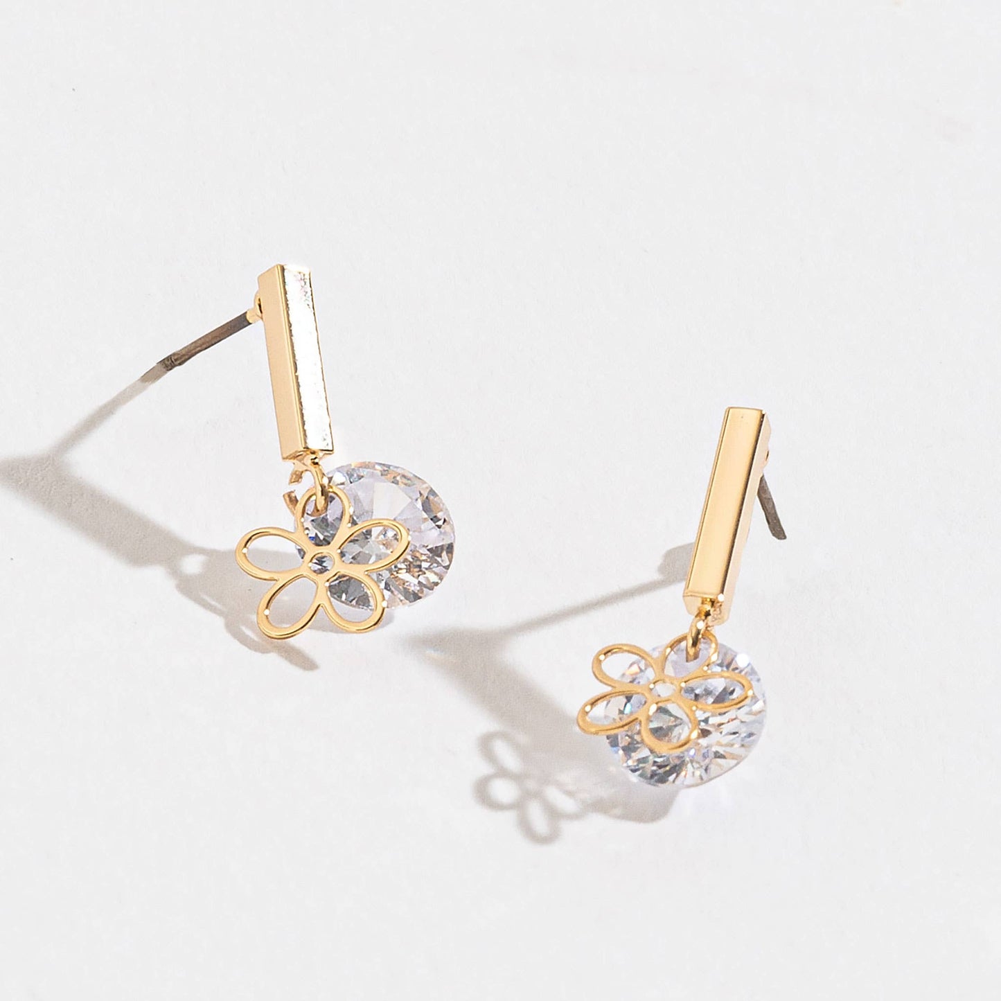 Cubic Zirconia Flower Post Drop Dazzler Earrings