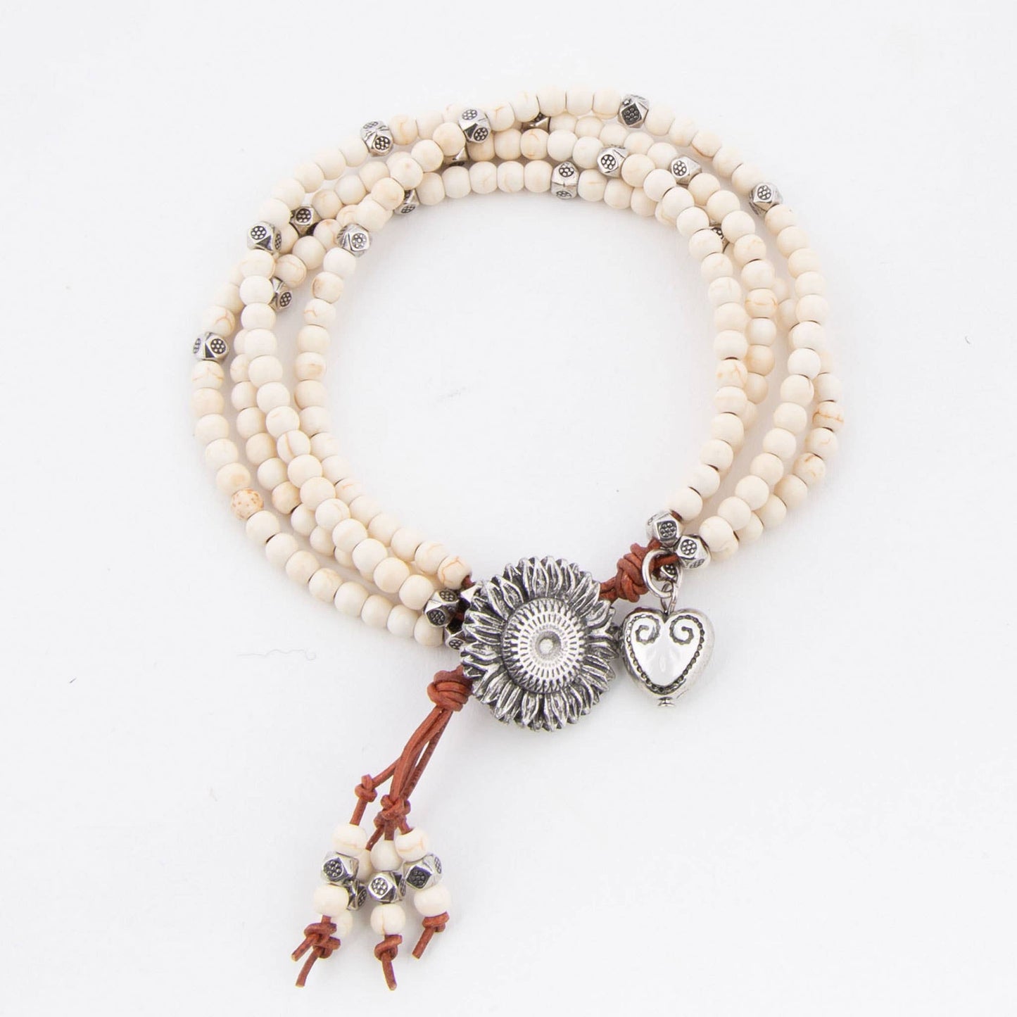 Reyna Multi Row Beaded Western Leather Charm Bracelet