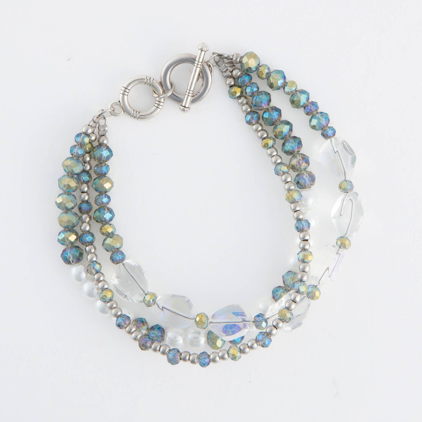 Aveline Multi Row Glass and Pearl Toggle Bracelet