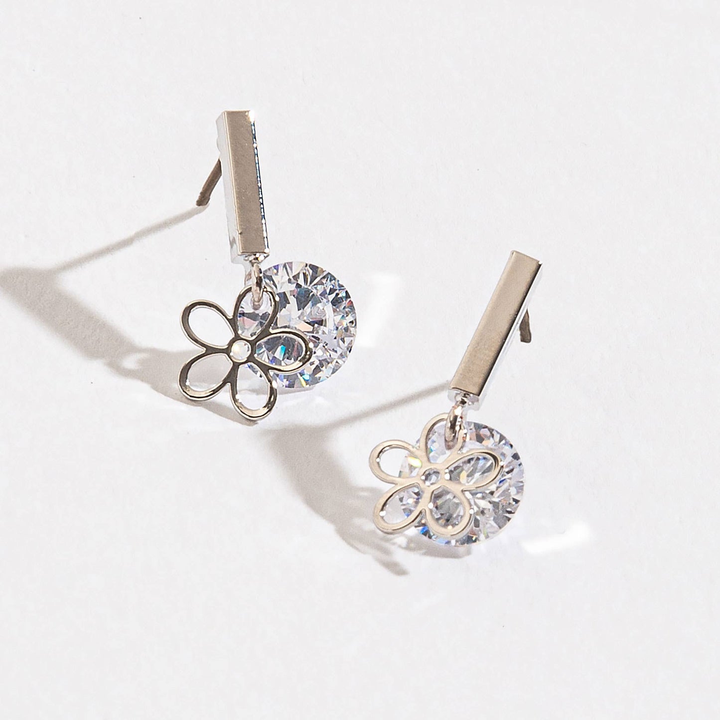 Cubic Zirconia Flower Post Drop Dazzler Earrings
