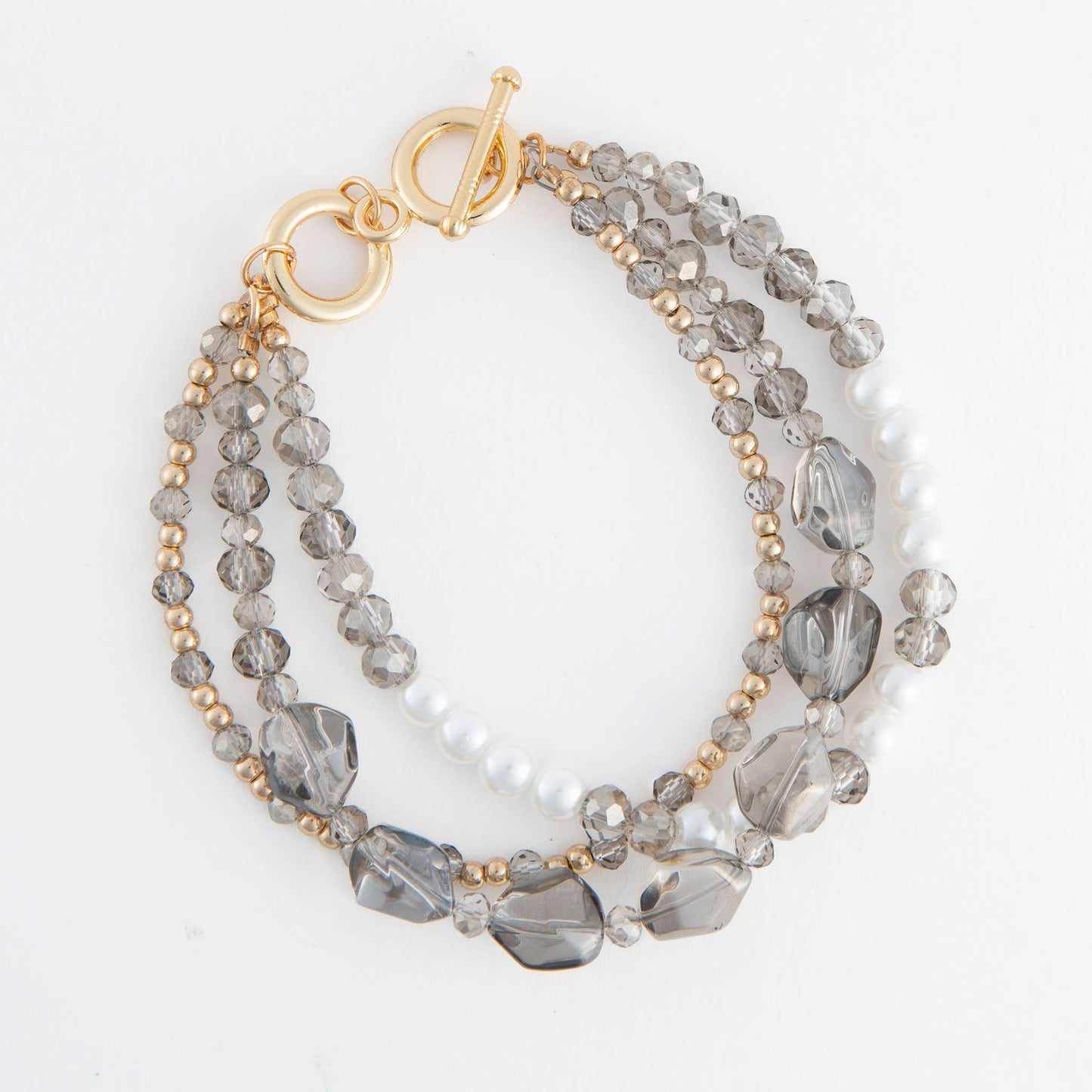 Aveline Multi Row Glass and Pearl Toggle Bracelet