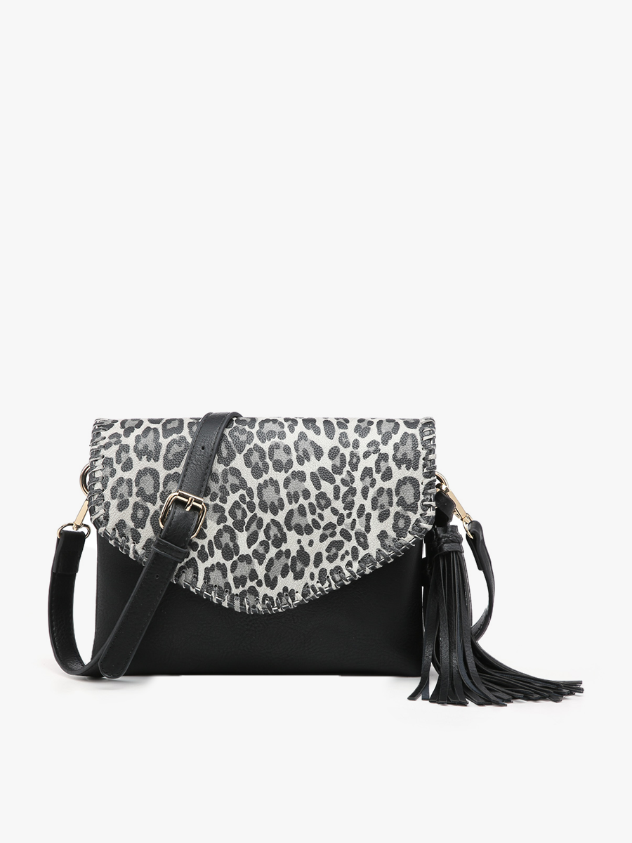M1802A Sloane Flapover Crossbody w/ Whipstitch and Tassel