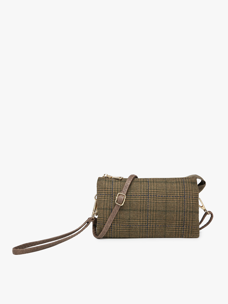 M013-PLD Riley Plaid 3 Compartment Crossbody/Wristlet
