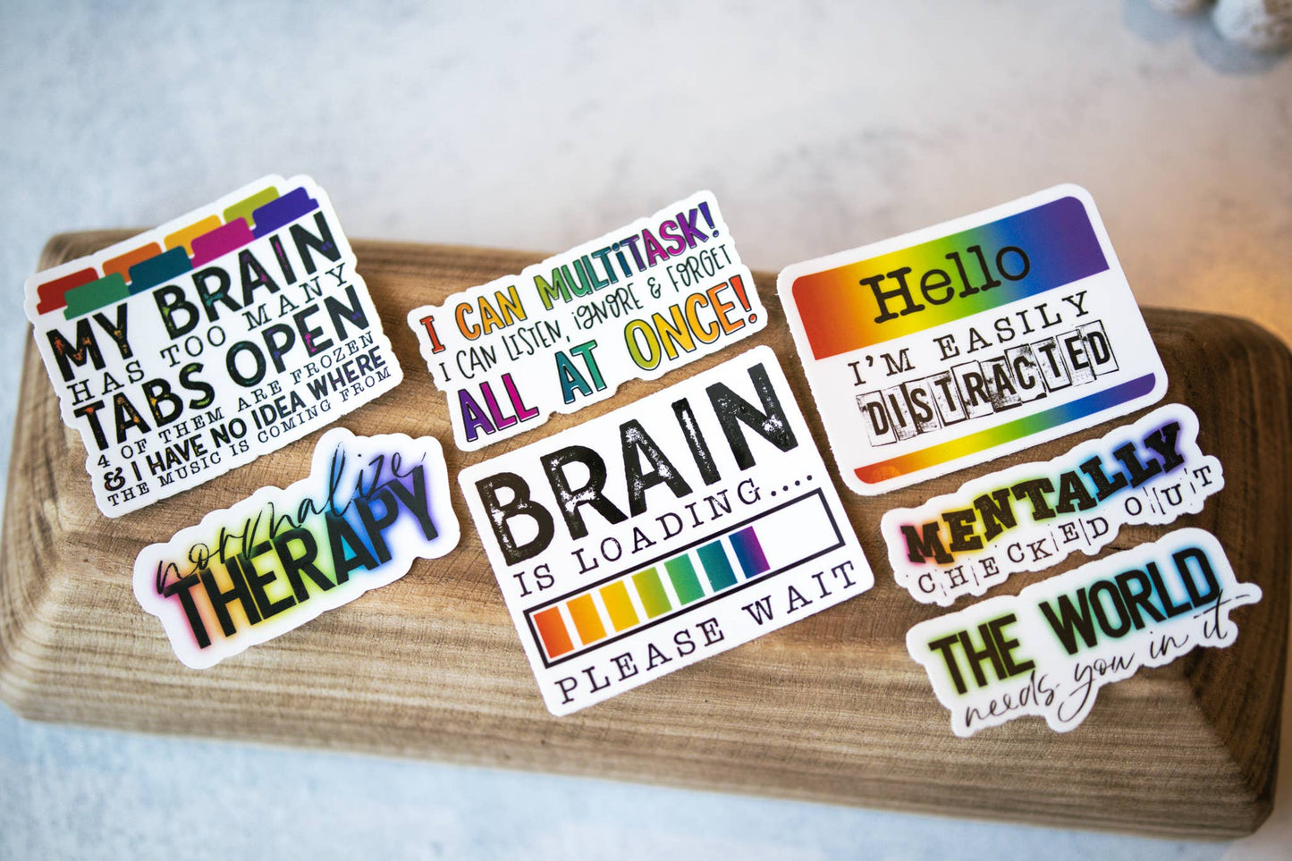 My Brain has Too Many Tabs Open, White Vinyl Sticker, 3in.