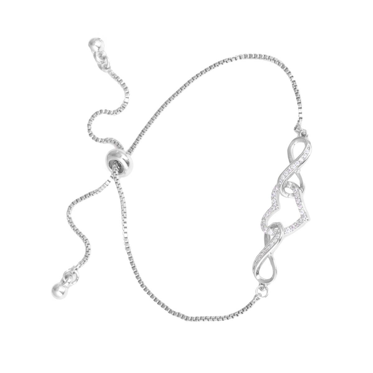 Infinity Heart Pull-Cord Bracelet - Silver