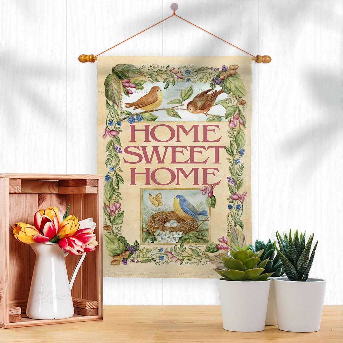 Flag Welcome Birds Spring Time Bird Sweet Home Floral Day