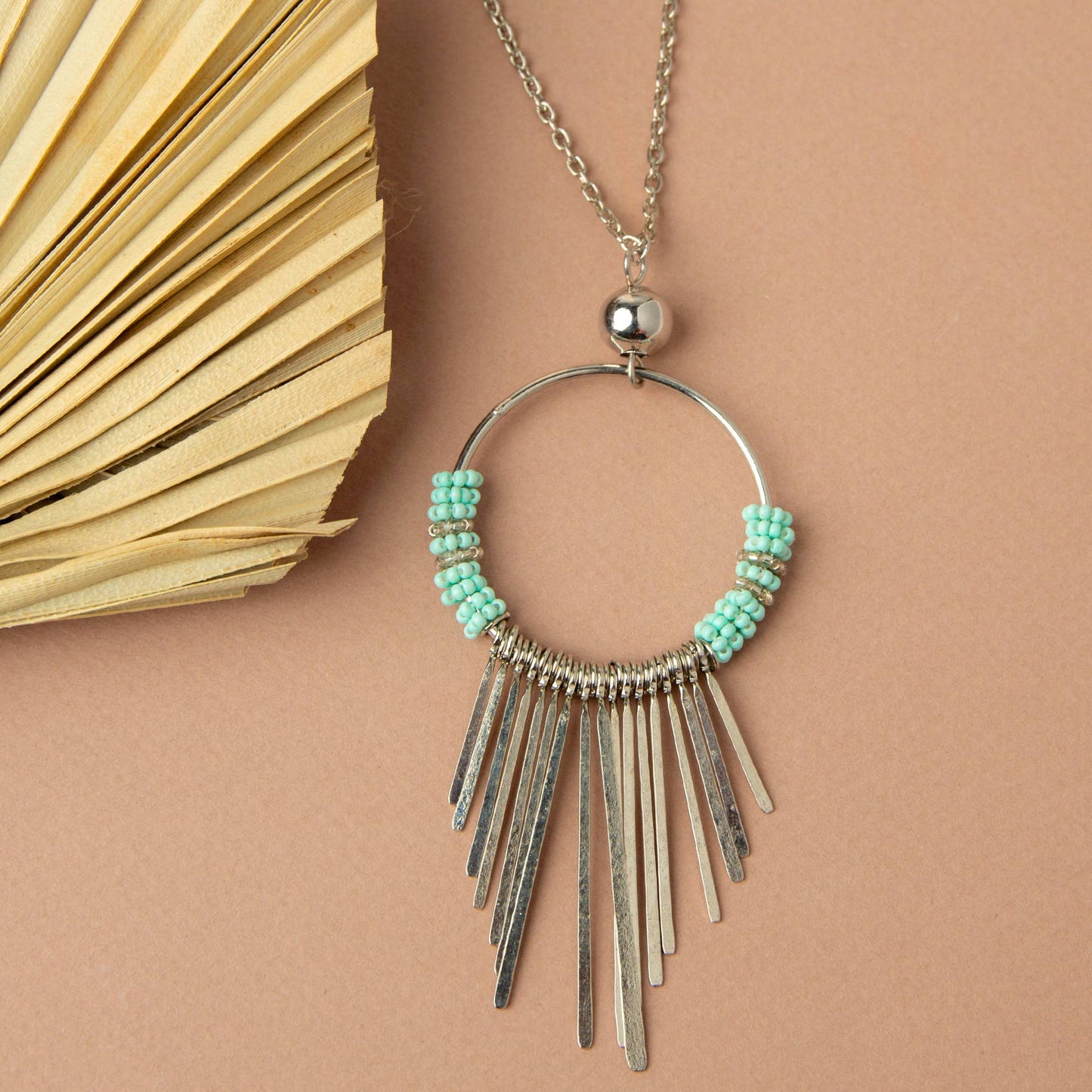 Jaliya Beaded Cascade Hoop 40" Long Pendant Necklace