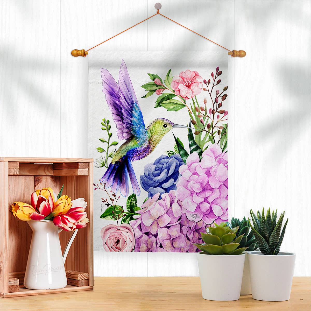 Purple Hummingbird Animals Bird Floral Decor Flag