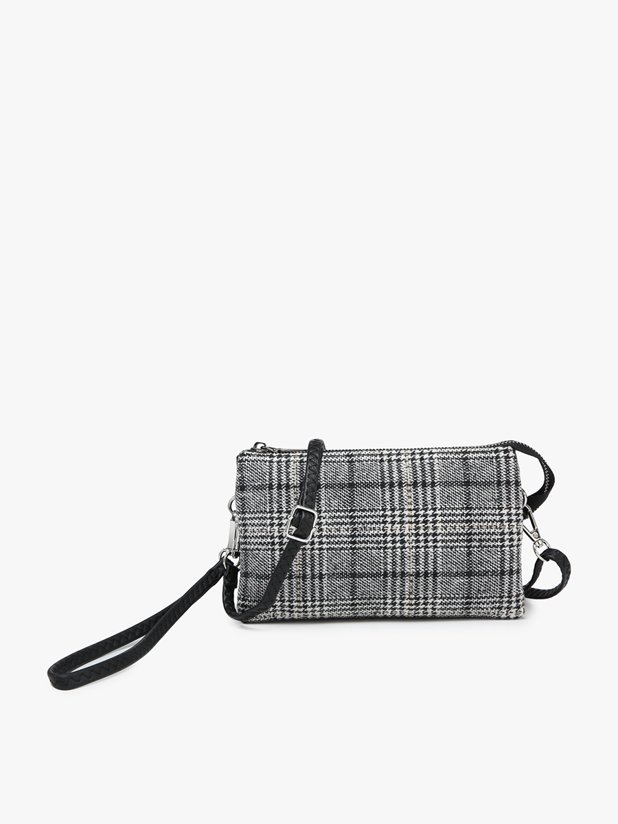M013-PLD Riley Plaid 3 Compartment Crossbody/Wristlet