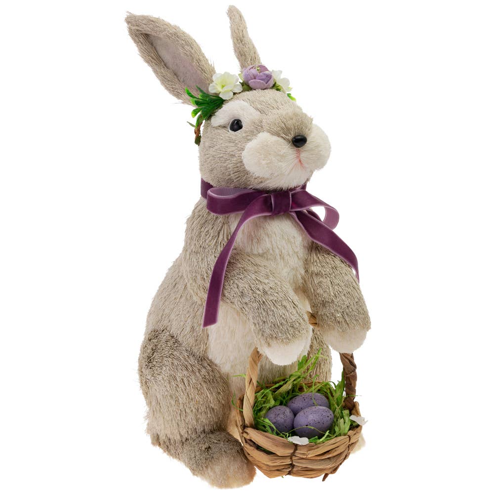14.75" Tall Papa Floral Crown Bunny With Basket Easter Décor