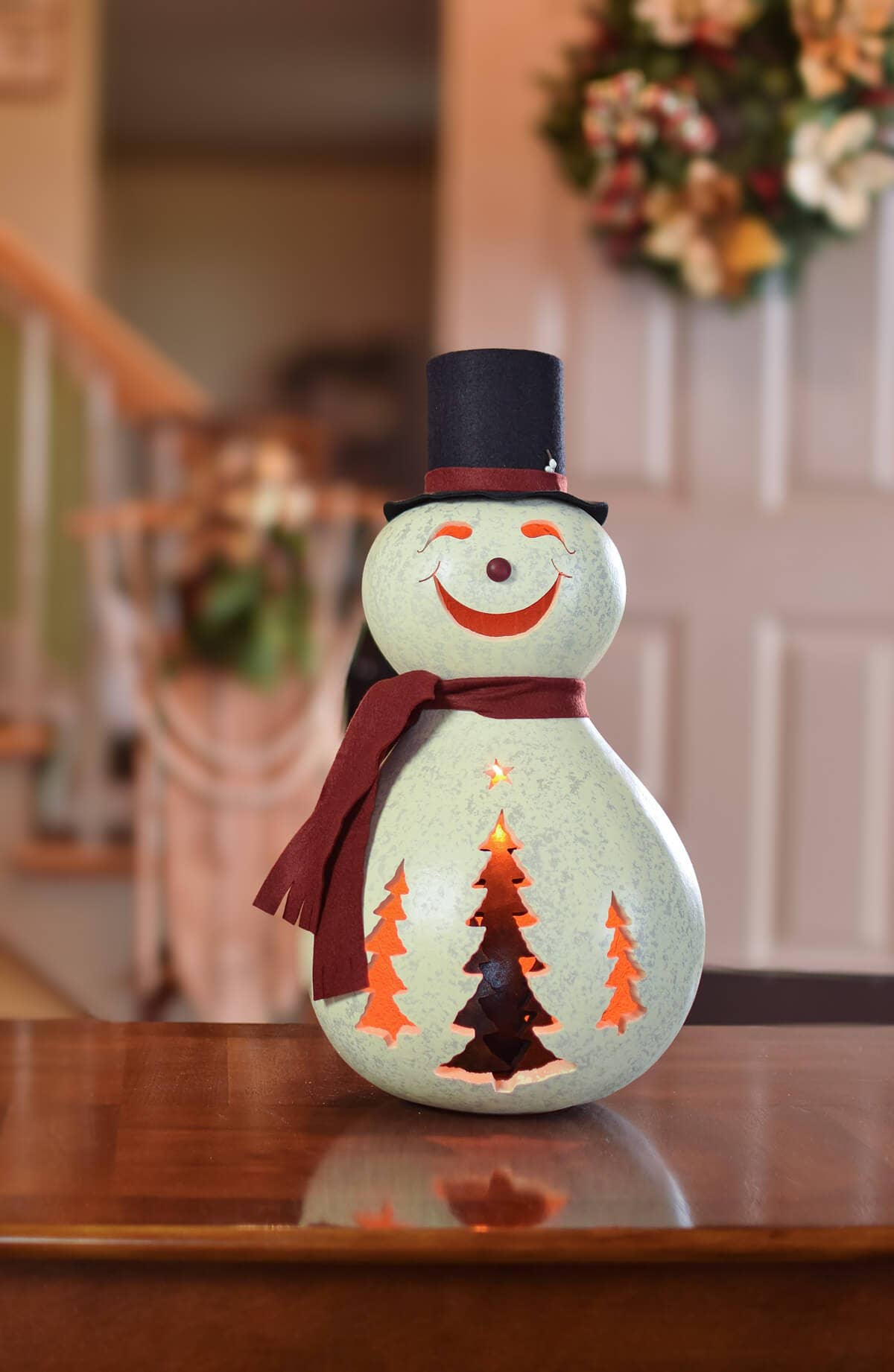 Easton Snowman Extra Large Lit Hand-Crafted Gourd Luminary