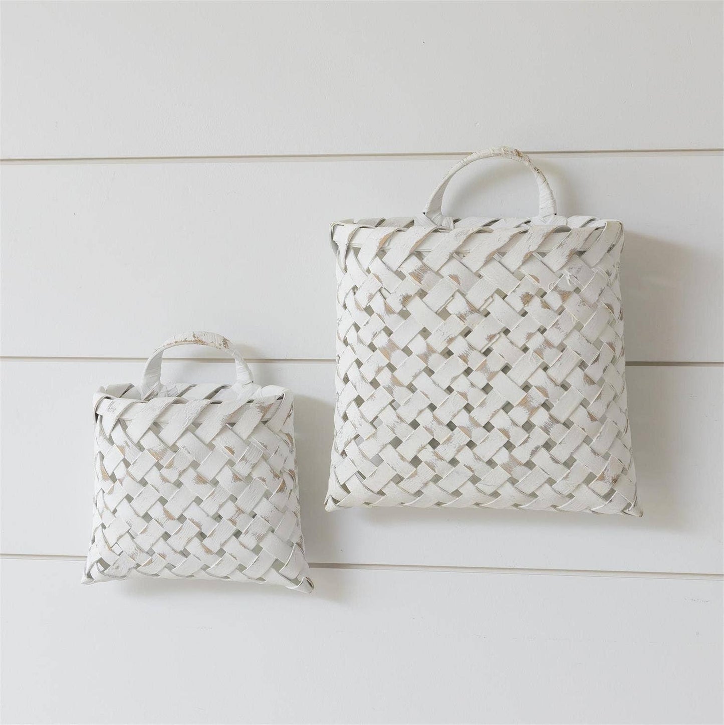 White Chipwood Wall Hanging Baskets (Set Of 02)