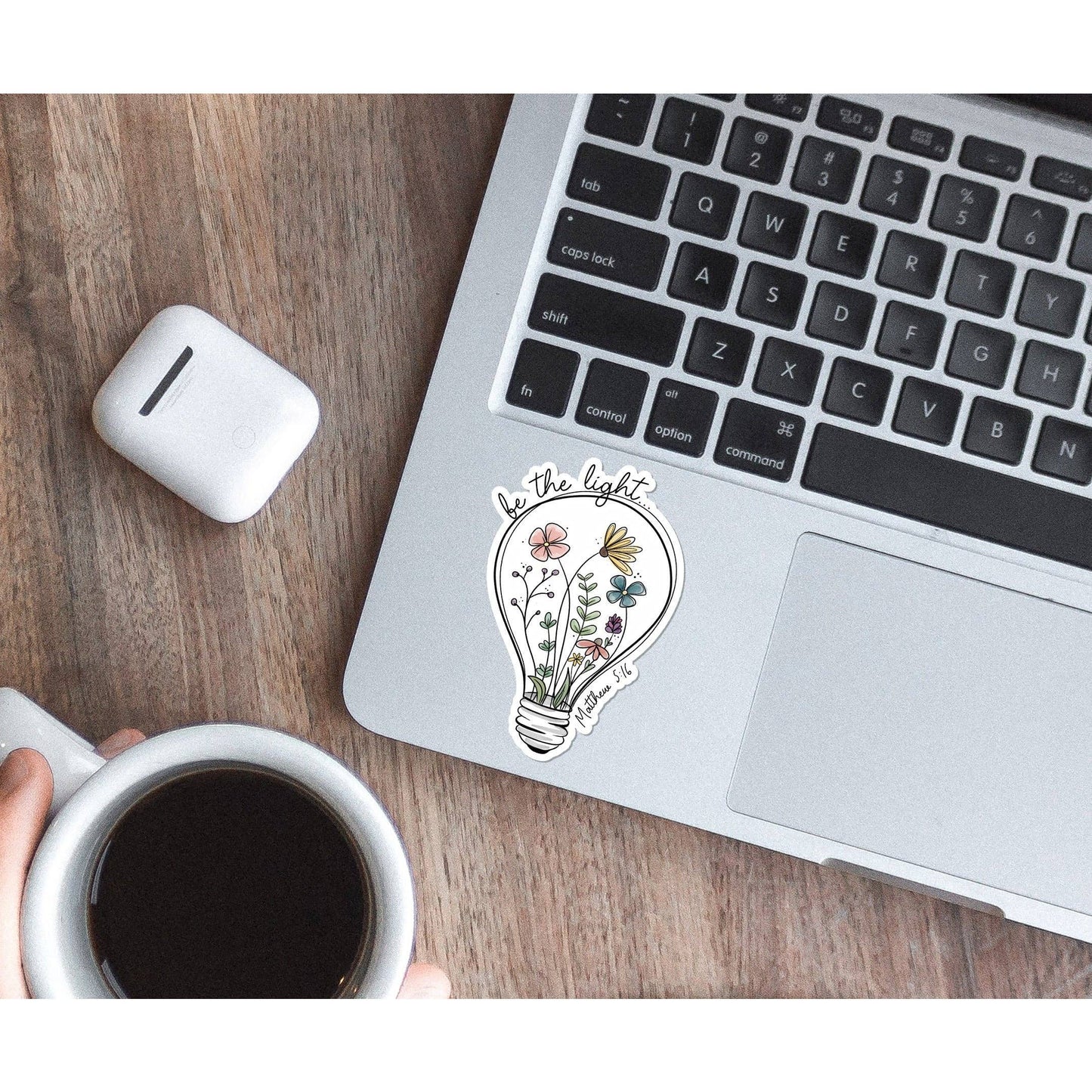 Be the Light | Christian Sticker | Lightbulb with Flowers