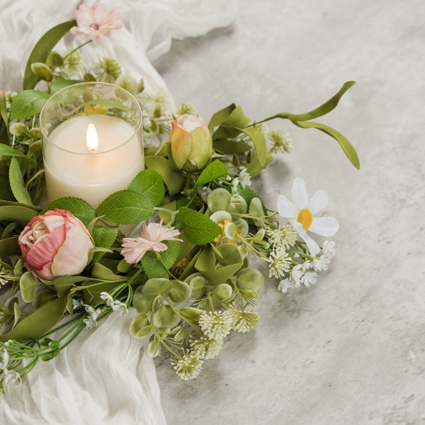 14" PINK, WHITE & YELLOW SPRING CANDLE RING