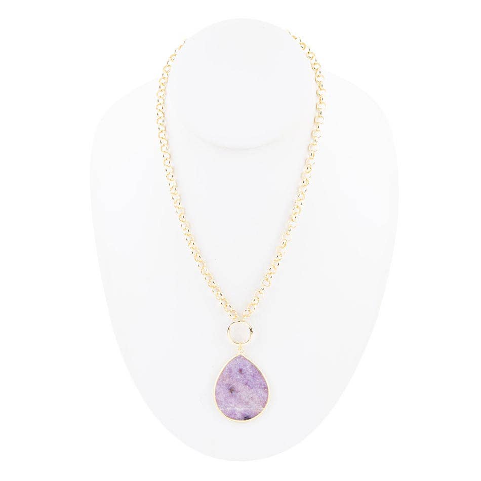 Purple Amethyst Teardrop Golden Chain Necklace