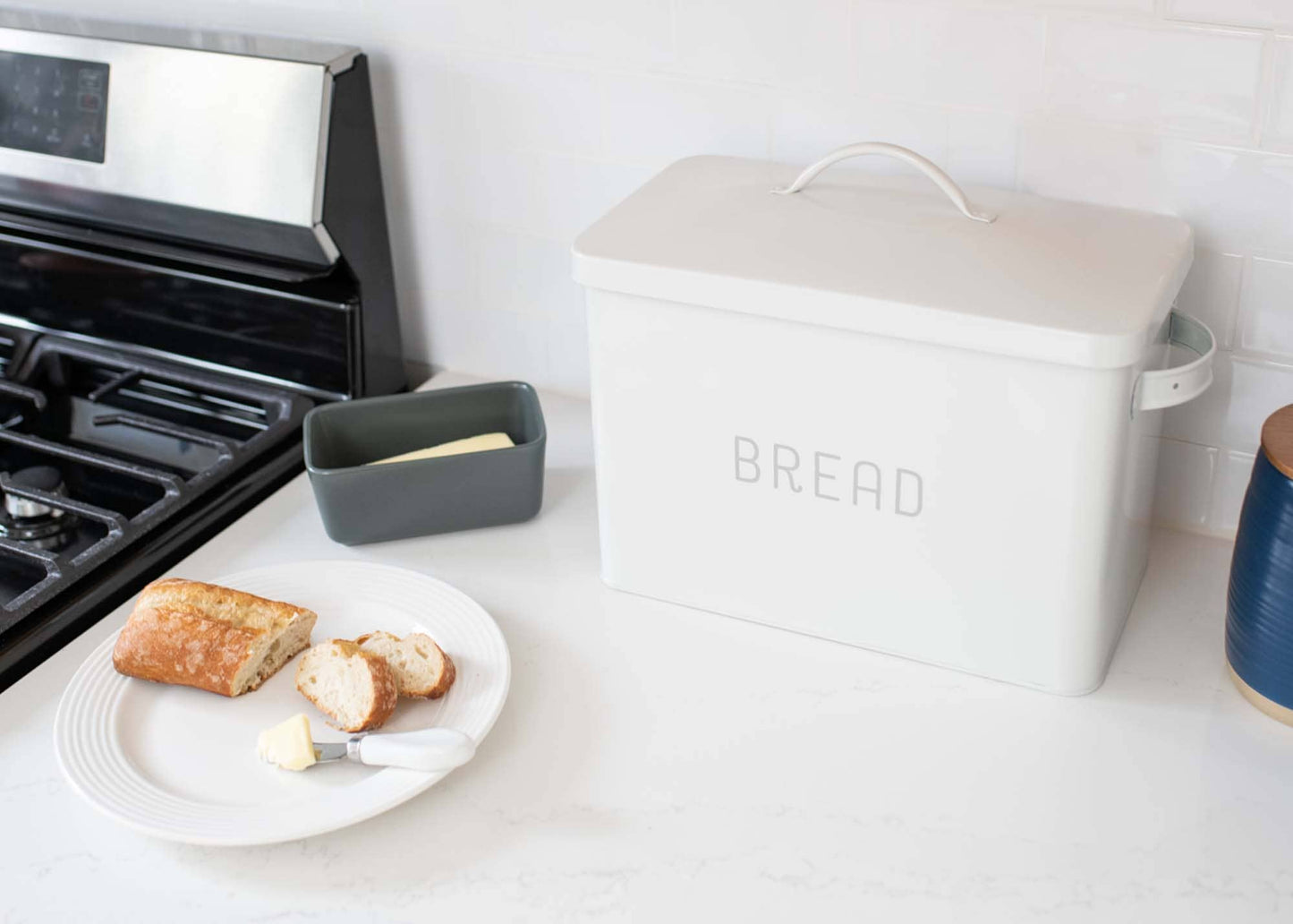 X-LG White Metal Farmhouse Bread Box - Holds Two Full Loaves