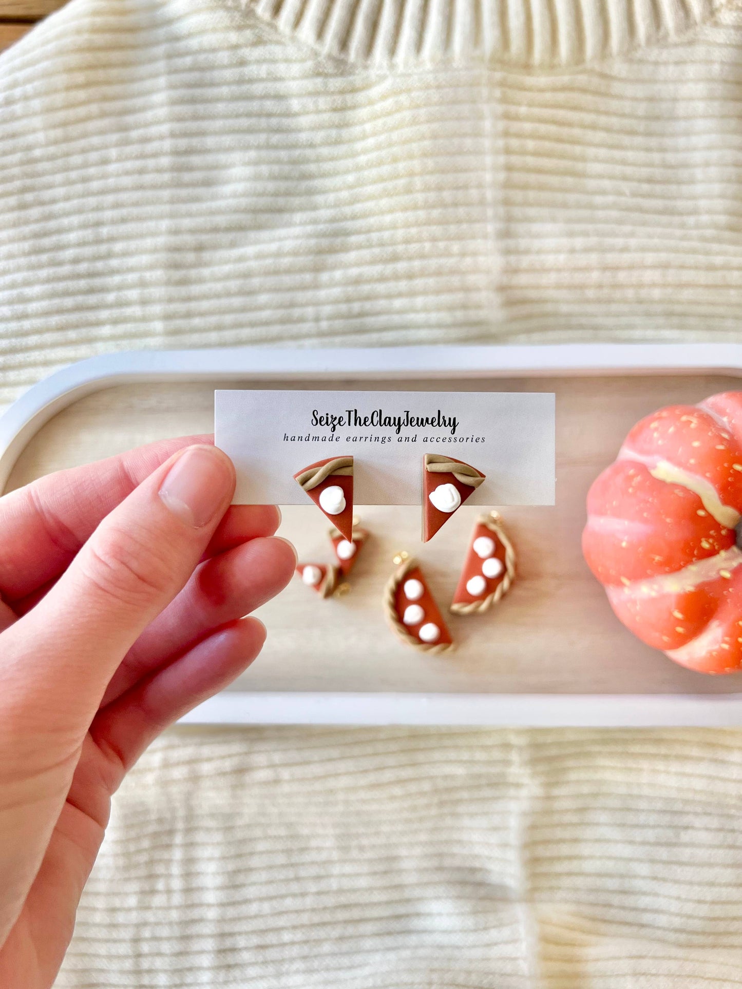 Pumpkin Pie Earrings, Pie Clay Earrings