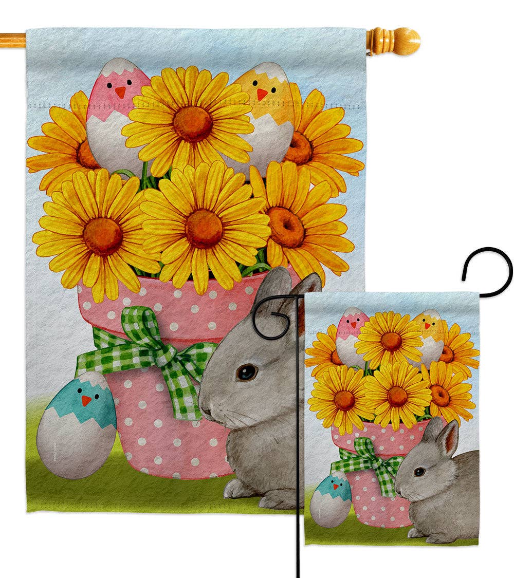 Flag Daisy Bunny Easter Garden Friends Floral House 2-Sided