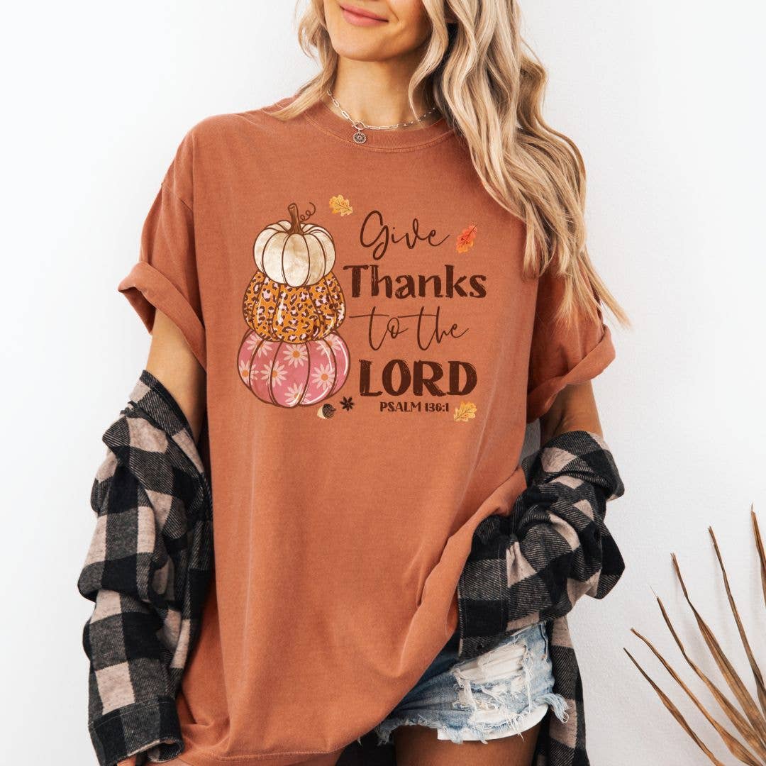 Psalm 136 Give Thanks Fall Graphic Tee - Christian Tee
