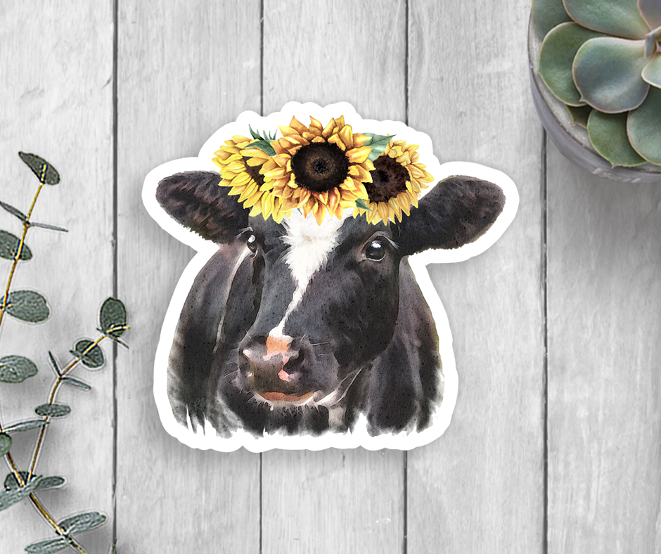 Sunflower Cow Vinyl Sticker